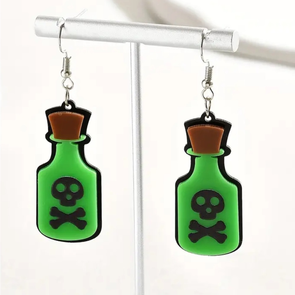 Green Poison Bottle Dangle Earrings